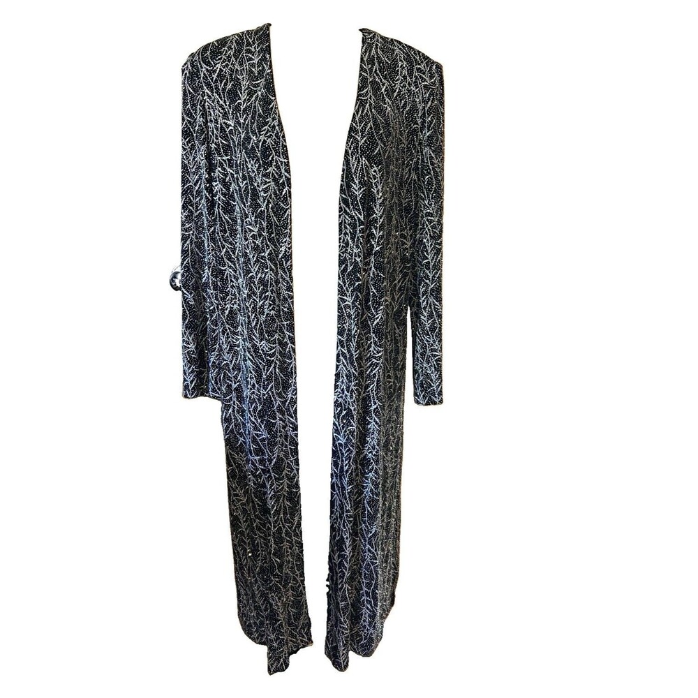 Alex Evenings Women's 14 Black and silver blinged long cardigan Festive Holiday